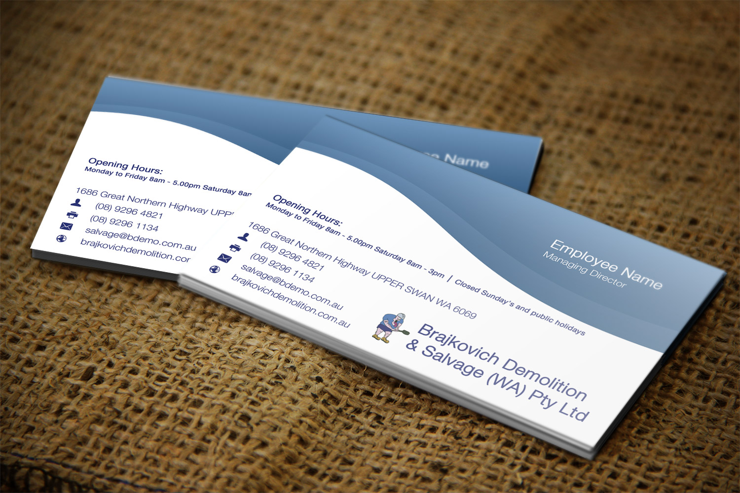 Business Card Design by Lanka Ama for Brajkovich Demolition & Salvage (WA) Pty Ltd | Design #4818200