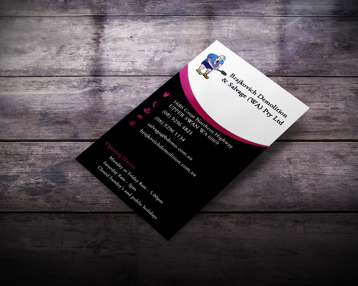 Business Card Design by Lanka Ama for Brajkovich Demolition & Salvage (WA) Pty Ltd | Design #4818201