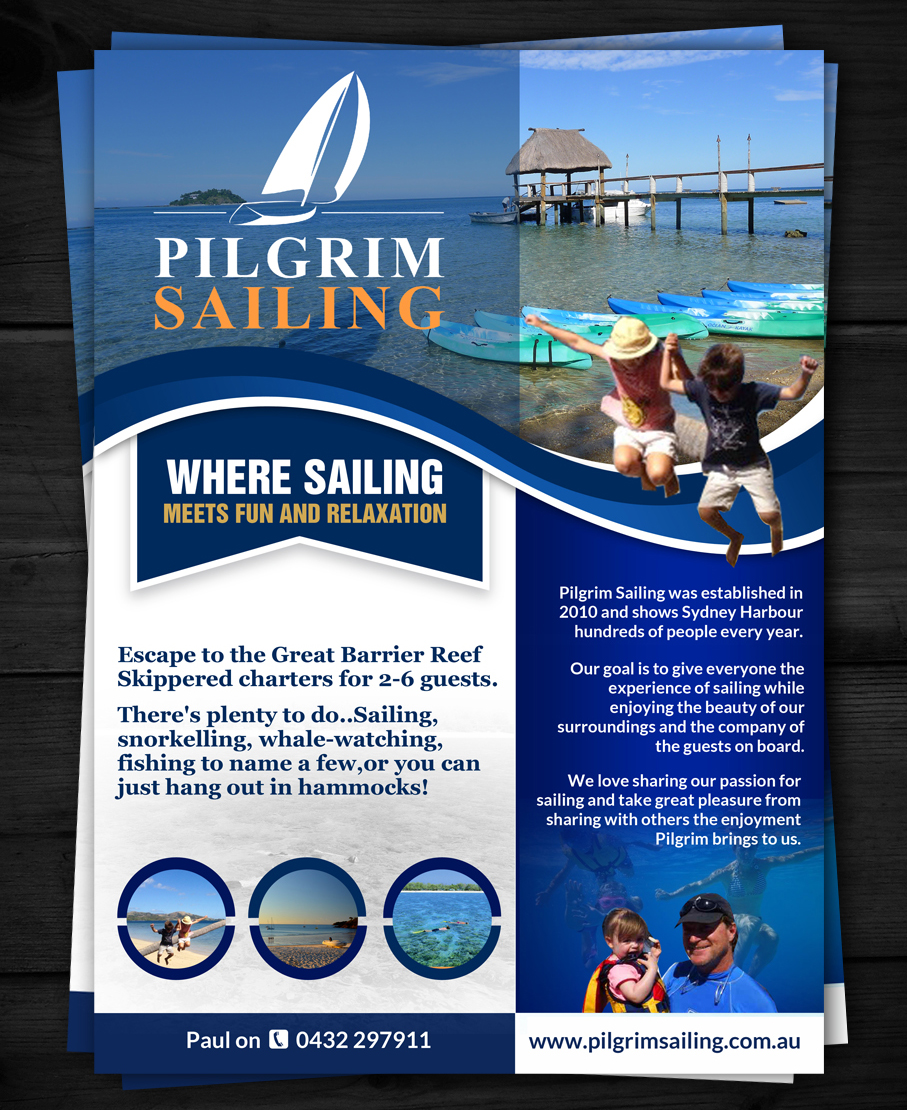 Flyer-Design von ESolz Technologies für Pilgrim Sailing Pty Ltd | Design #4871871