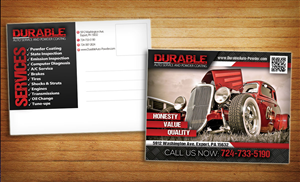 durable auto service and Powder Coating | Postkarten-Design von alessandroevge
