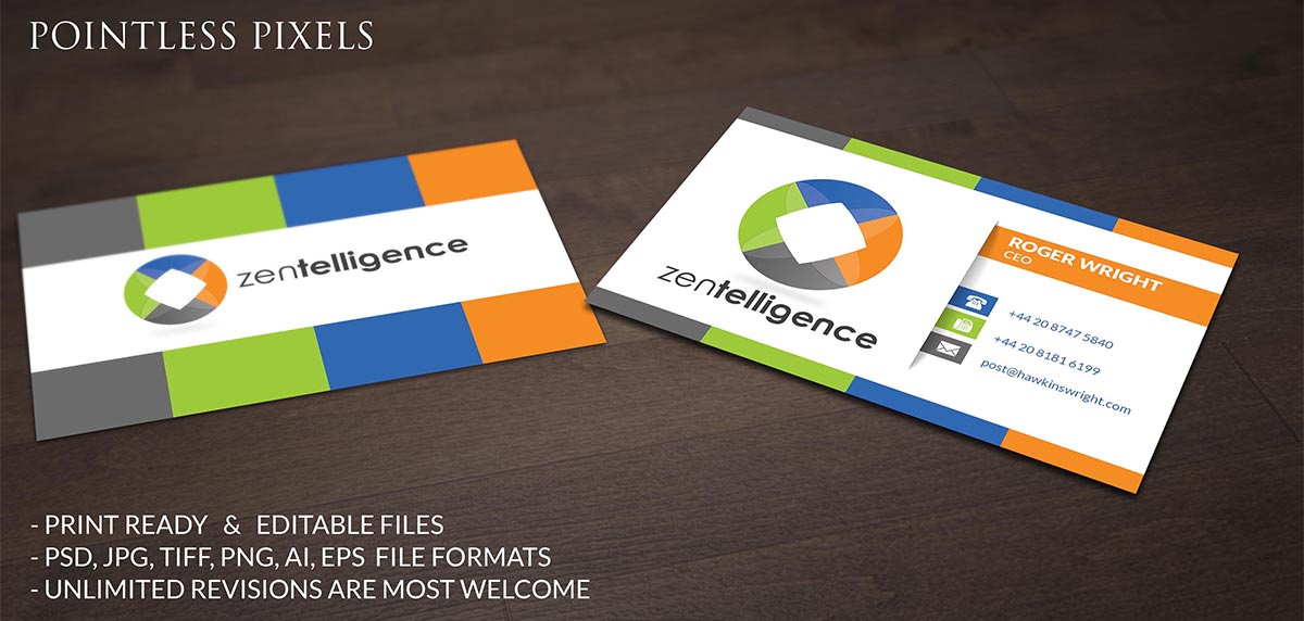 Business Card Design by Pointless Pixels India for Zentelligence | Design #4964979
