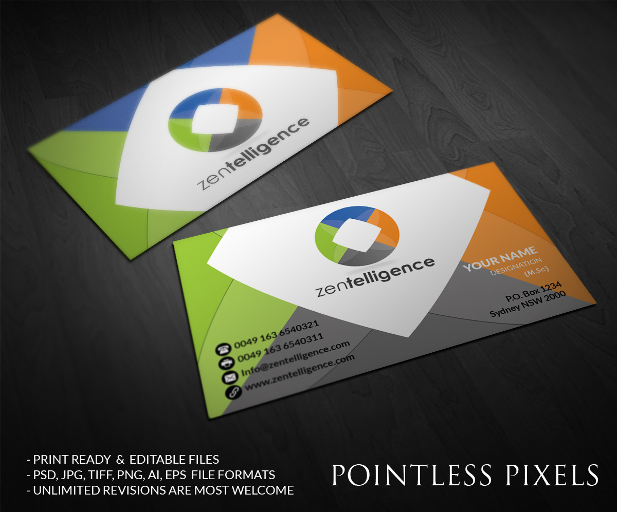 Business Card Design by Pointless Pixels India for Zentelligence | Design #4965224