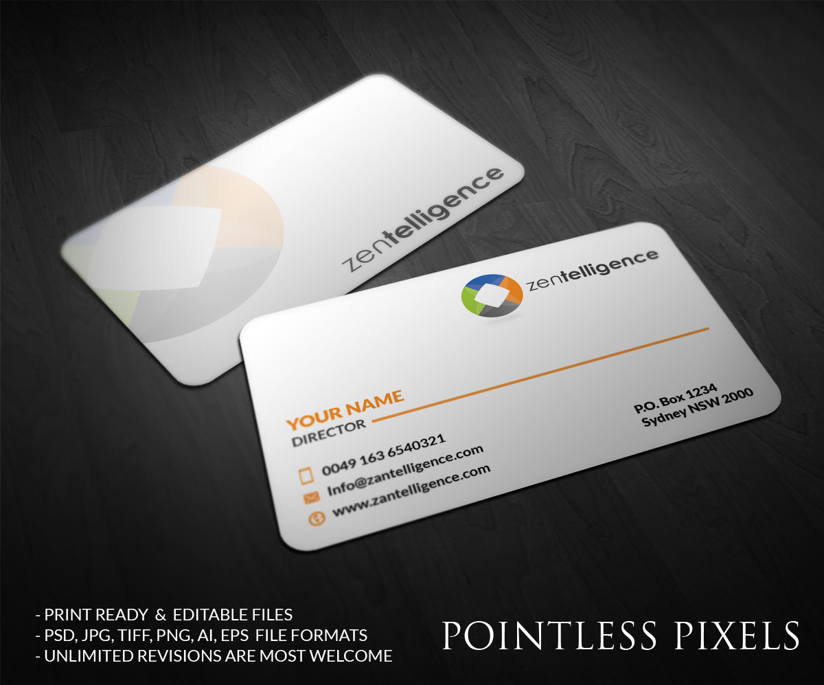 Business Card Design by Pointless Pixels India for Zentelligence | Design #4965227