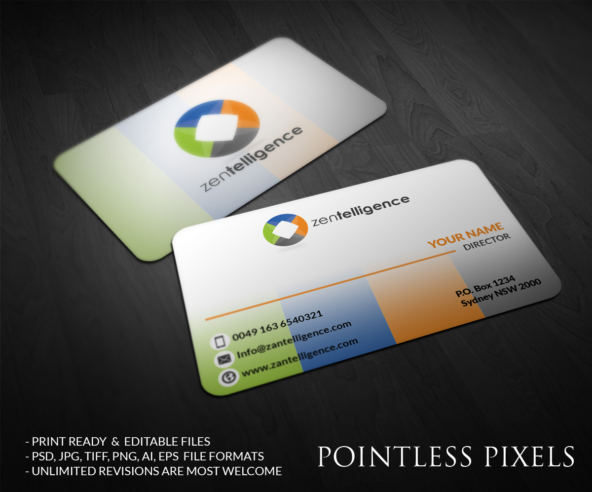 Business Card Design by Pointless Pixels India for Zentelligence | Design #4966945