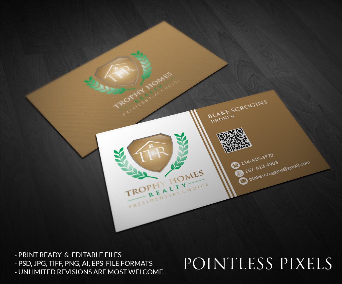 Business Card Design by Pointless Pixels India for Trophy Homes Realty, LLC | Design #4997544