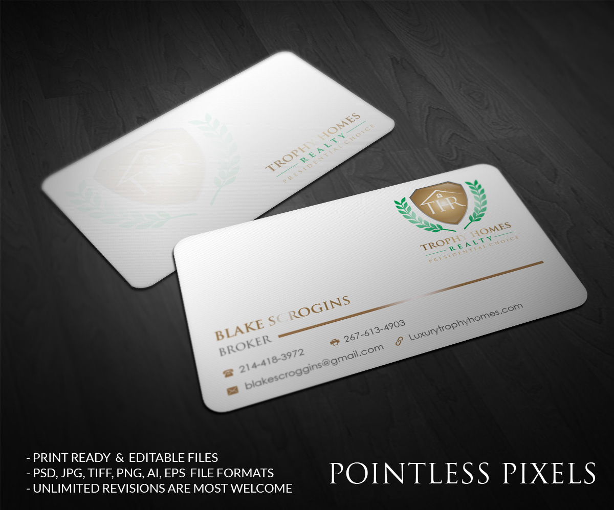 Business Card Design by Pointless Pixels India for Trophy Homes Realty, LLC | Design #4997552