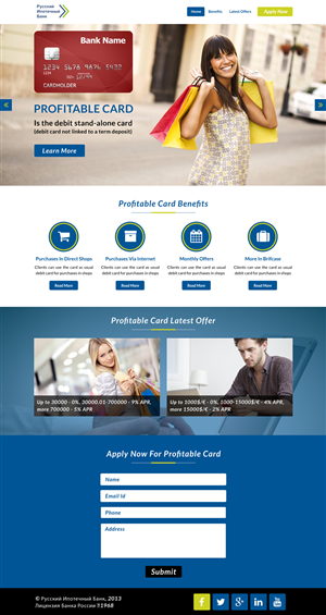 Progressive and innovative Russian bank needs Landing Page for debit card with APR profit 9% | Diseño de Página de Aterrizaje por Advent Innovative