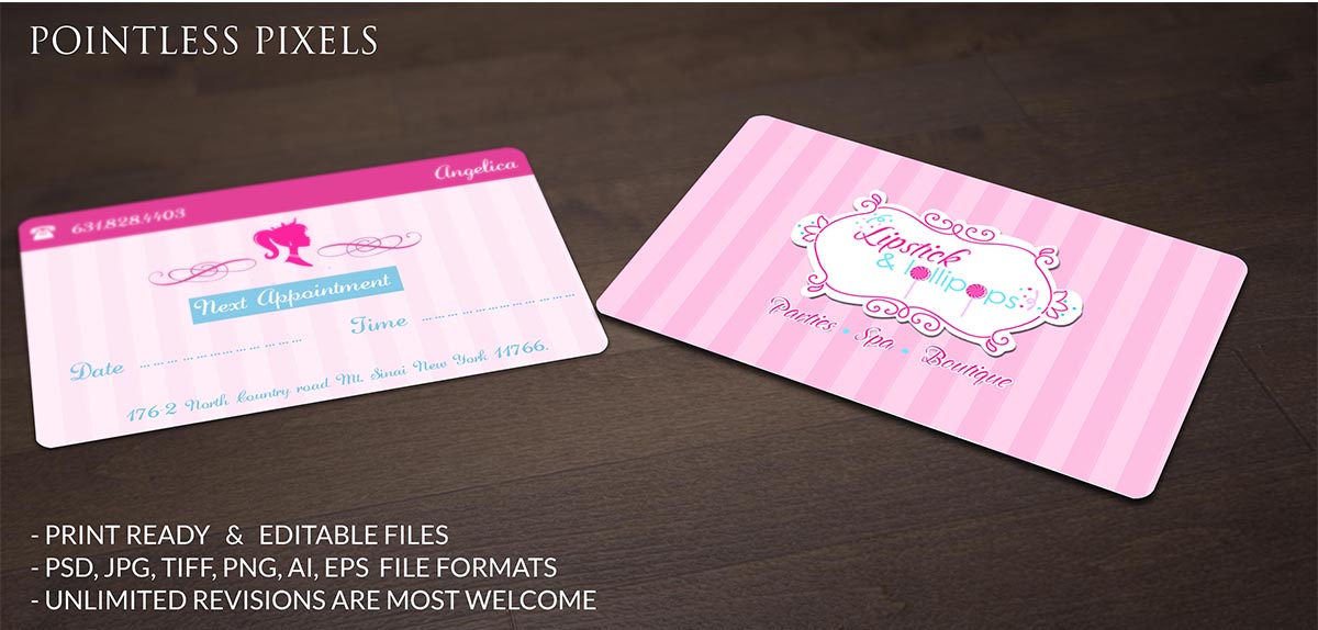 Diseño de Tarjeta de Presentación por Pointless Pixels India para Lipstick & Lollipops | Diseño #4966888