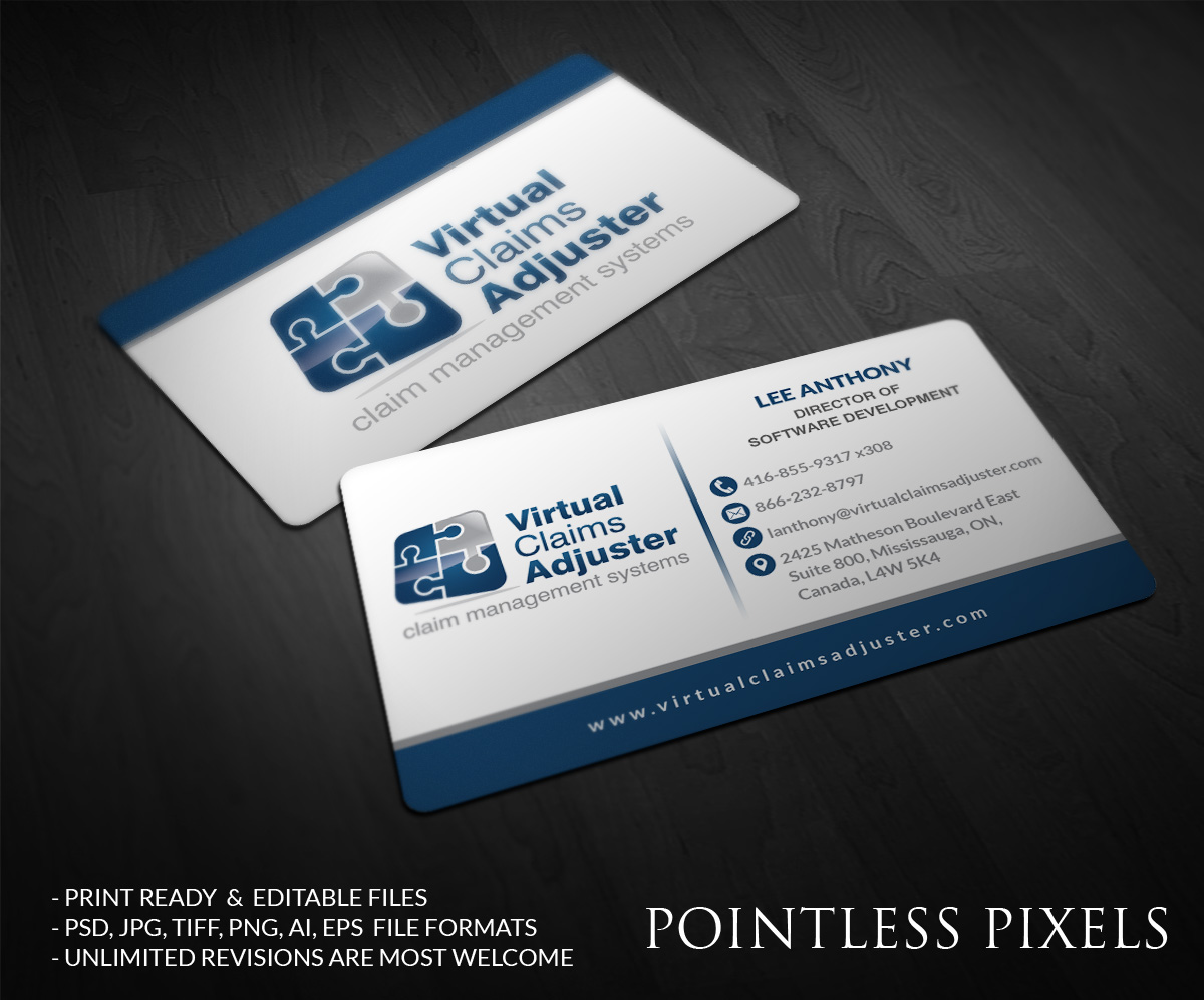 Business Card Design by Pointless Pixels India for Virtual Claims Adjuster Inc. | Design #4930921
