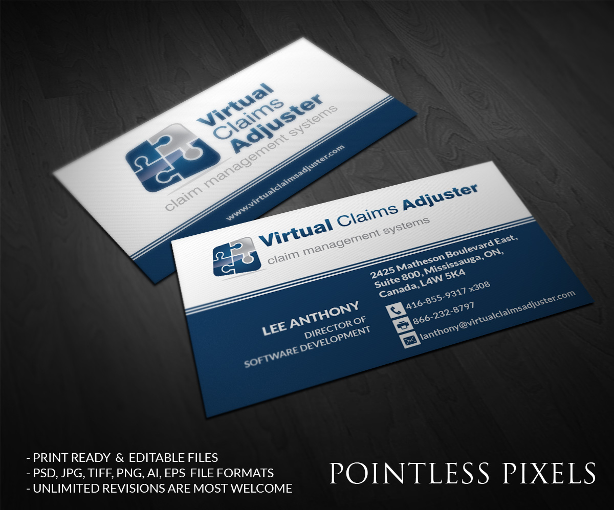 Business Card Design by Pointless Pixels India for Virtual Claims Adjuster Inc. | Design #4931129
