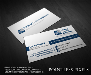 Business Card Design by Pointless Pixels India for Virtual Claims Adjuster Inc. | Design: #4931133