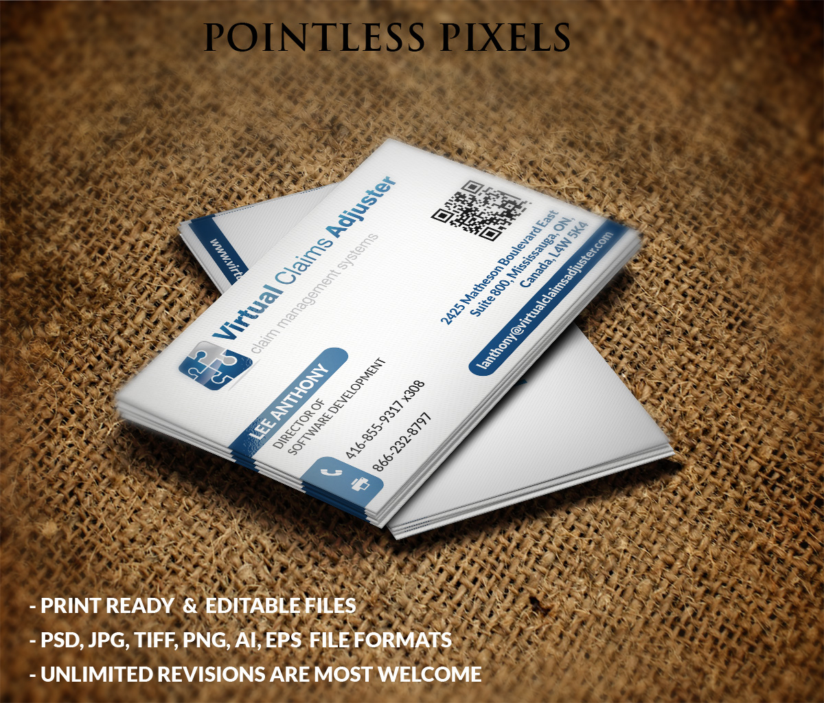 Business Card Design by Pointless Pixels India for Virtual Claims Adjuster Inc. | Design #4931482