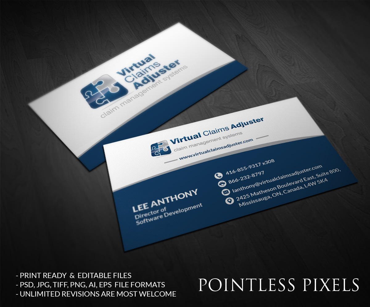 Business Card Design by Pointless Pixels India for Virtual Claims Adjuster Inc. | Design #4960165