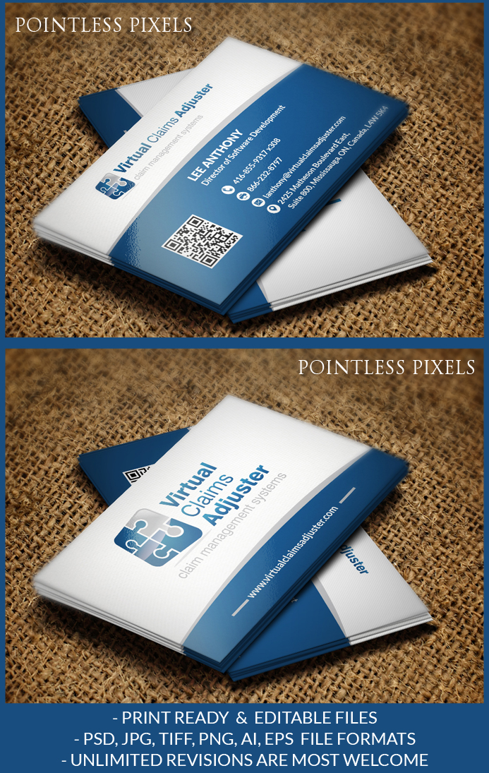 Business Card Design by Pointless Pixels India for Virtual Claims Adjuster Inc. | Design #4960250