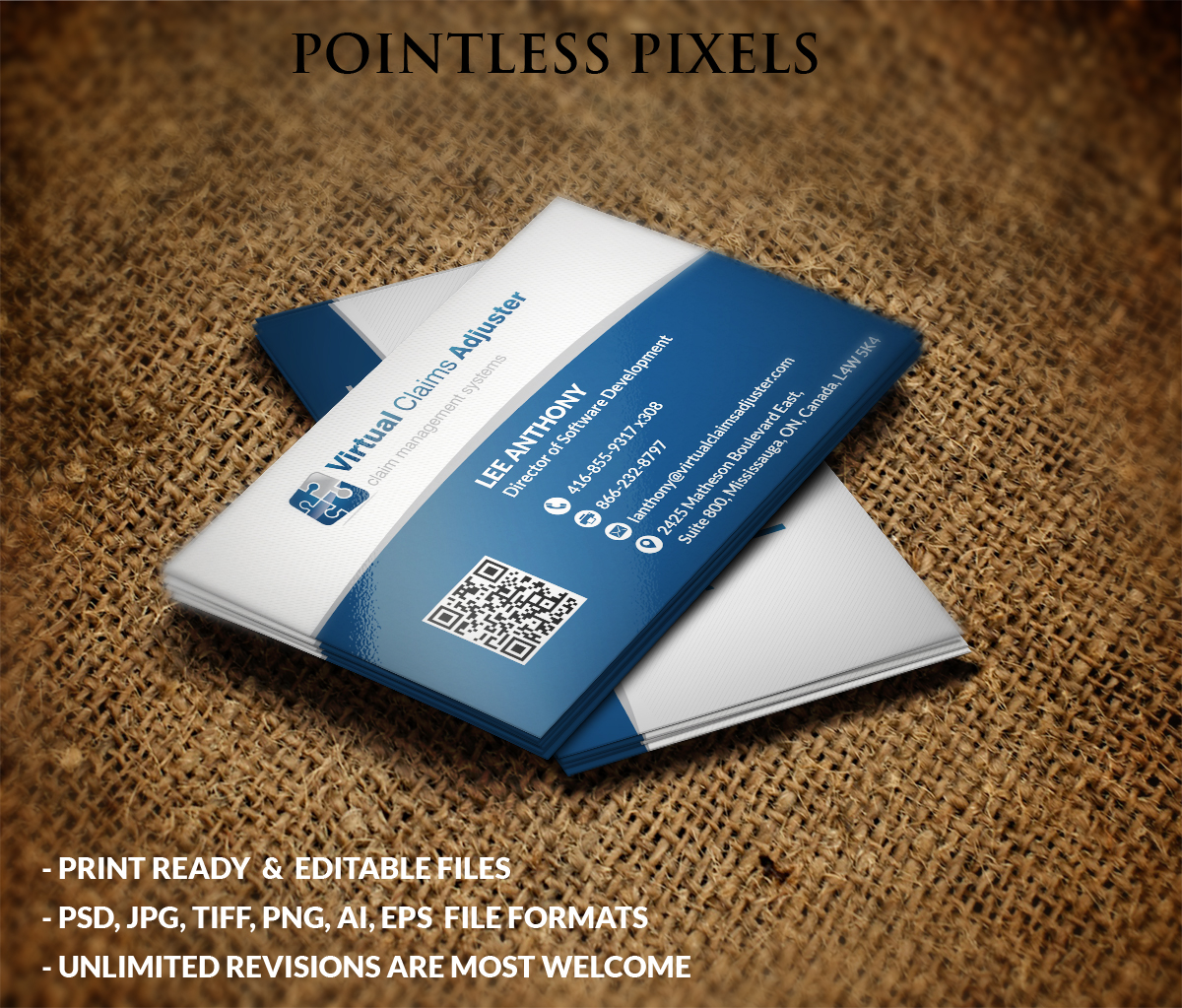 Business Card Design by Pointless Pixels India for Virtual Claims Adjuster Inc. | Design #4960355