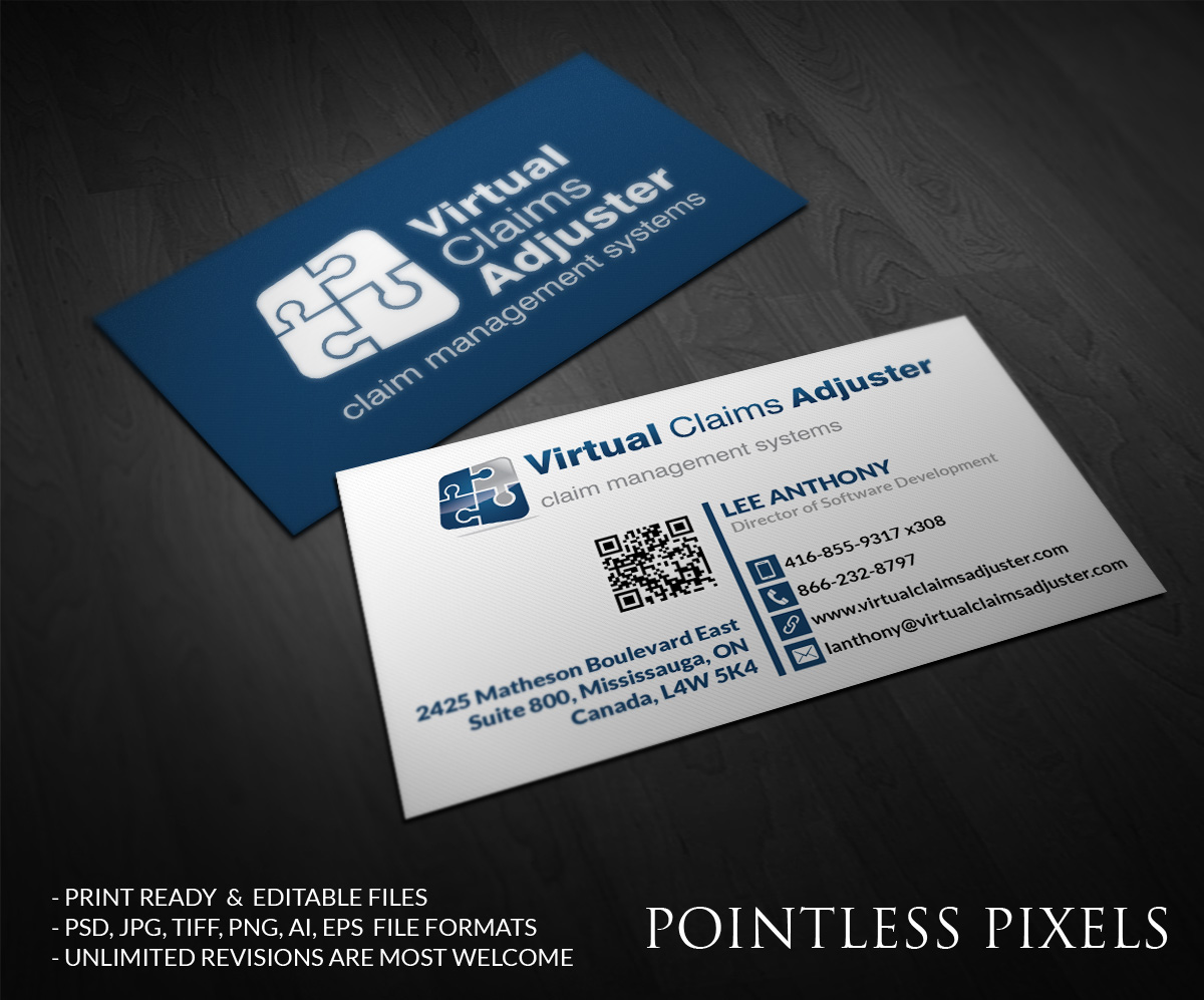 Business Card Design by Pointless Pixels India for Virtual Claims Adjuster Inc. | Design #4960438