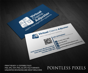 Business Card Design by Pointless Pixels India for Virtual Claims Adjuster Inc. | Design: #4960438