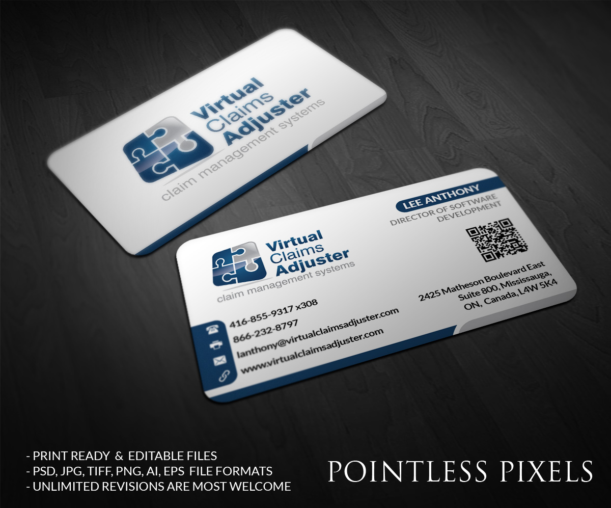 Business Card Design by Pointless Pixels India for Virtual Claims Adjuster Inc. | Design #5028852