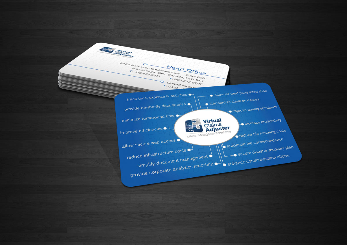 Upmarket Serious Business Card Design For Virtual Claims Adjuster Business Card Design By Anastasia Kovsh For Management System Providor Needs Upscale