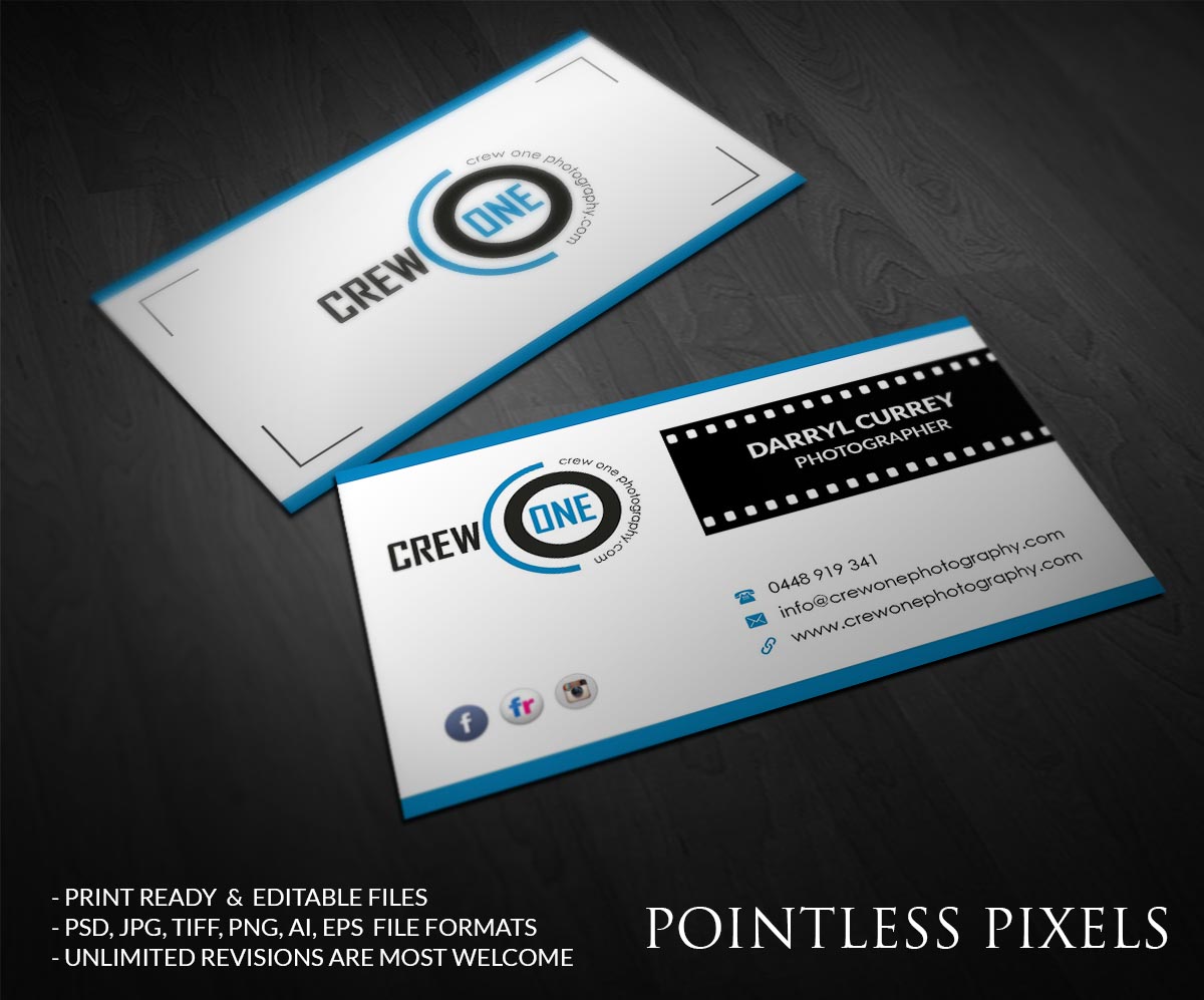 Business Card Design by Pointless Pixels India for Crew One Photography | Design #5040877