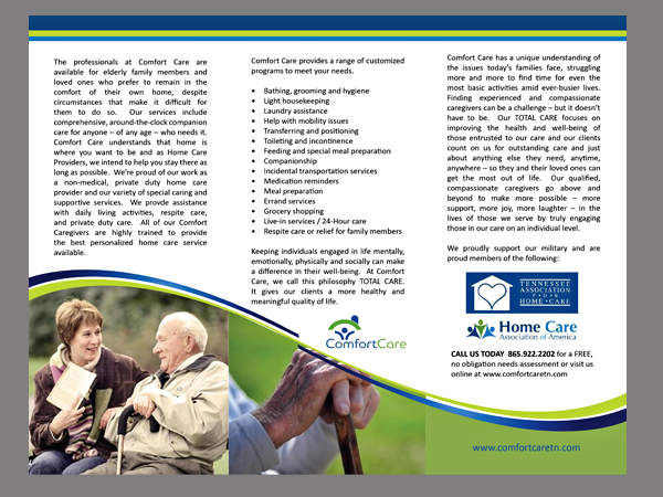 Diseño de Brochure por Grace A para Comfort Care | Diseño #1399127