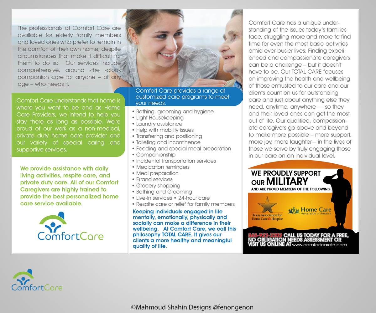 Diseño de Brochure por Mahmoud Shahin para Comfort Care | Diseño #1411213