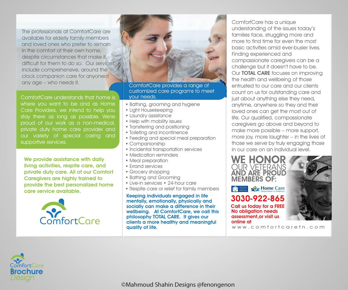 Diseño de Brochure por Mahmoud Shahin para Comfort Care | Diseño #1445967