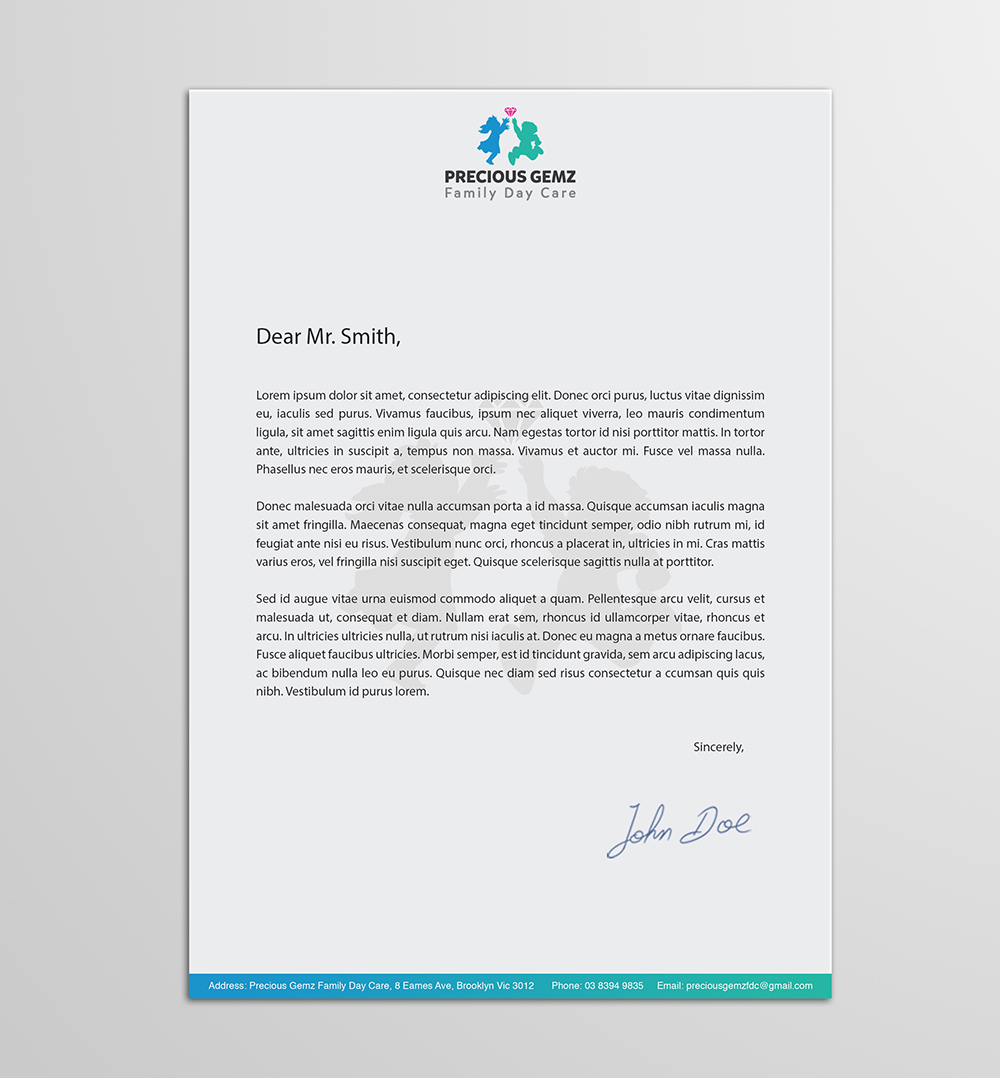 Letterhead Design by Armin Shohrati for Precious Gemz Family Day Care  | Design #4948563