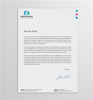 Letterhead Design by Armin Shohrati for Precious Gemz Family Day Care  | Design: #4948568