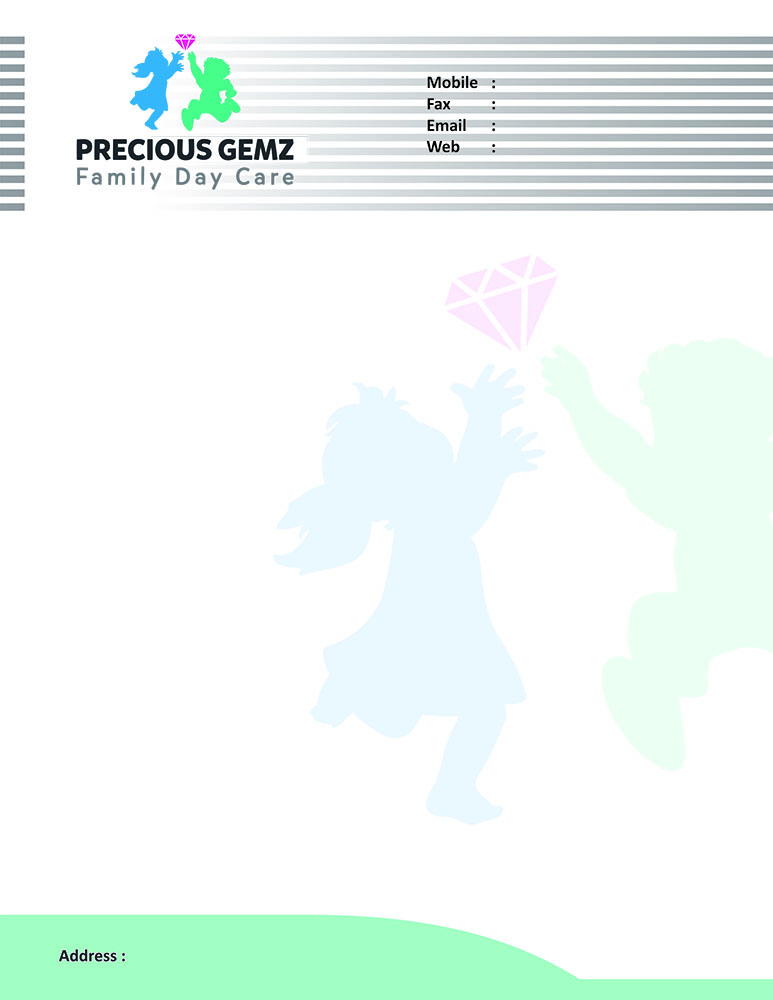 Letterhead Design by Mahe for Precious Gemz Family Day Care  | Design #4946703