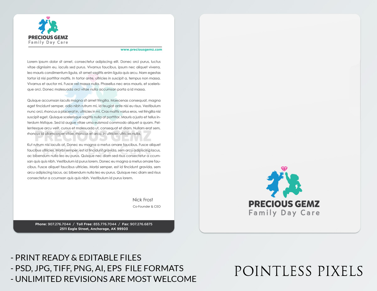 Briefkopf-Design von Pointless Pixels India für Precious Gemz Family Day Care  | Design #4945223