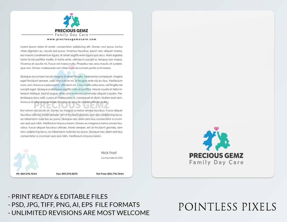 Letterhead Design by Pointless Pixels India for Precious Gemz Family Day Care  | Design #4945225