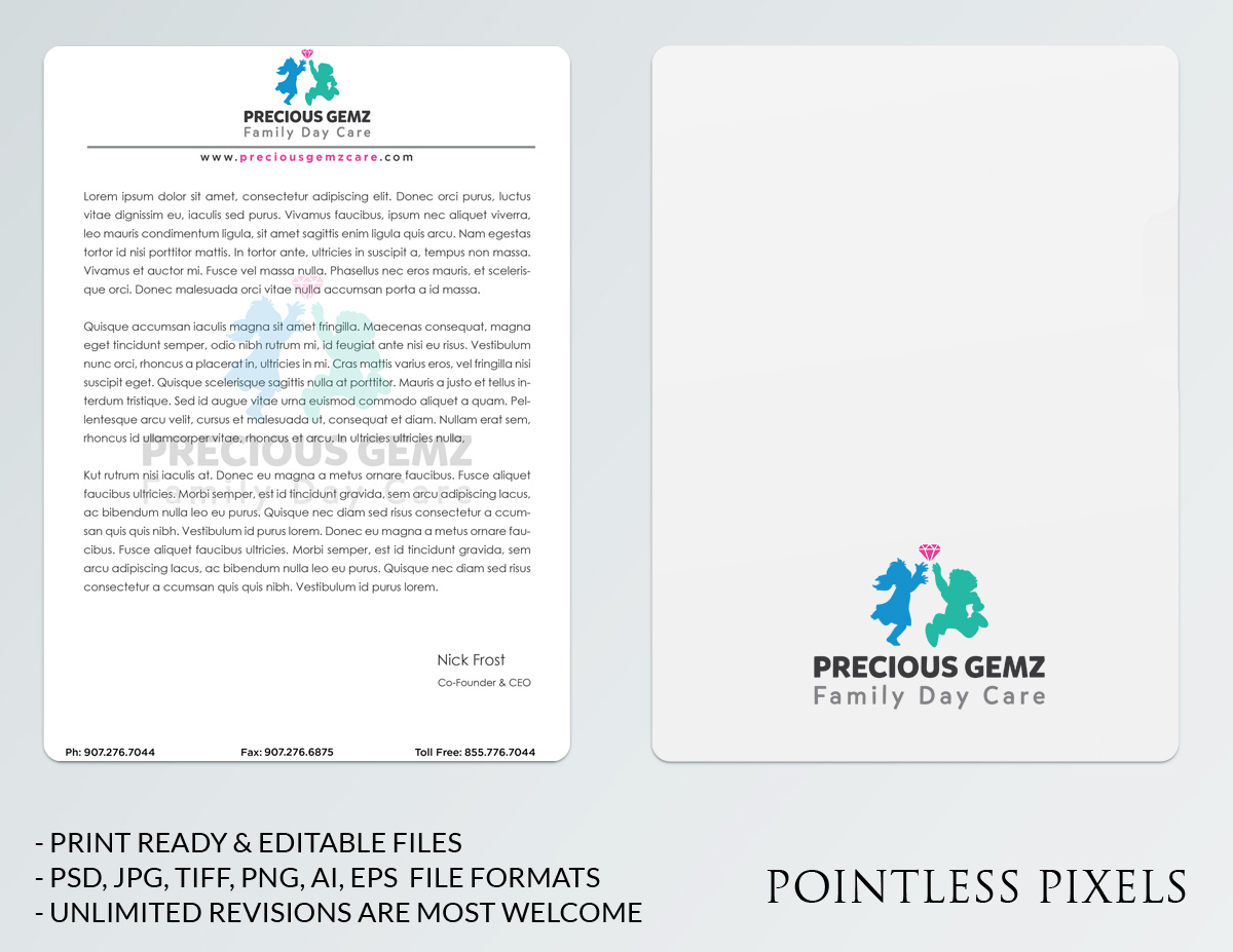 Letterhead Design by Pointless Pixels India for Precious Gemz Family Day Care  | Design #4945231