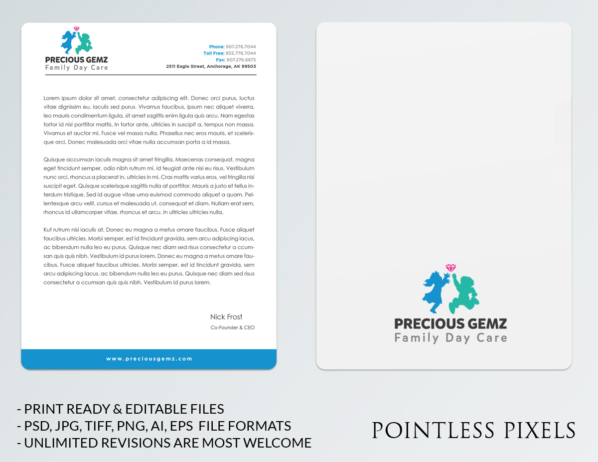 Briefkopf-Design von Pointless Pixels India für Precious Gemz Family Day Care  | Design #4945237