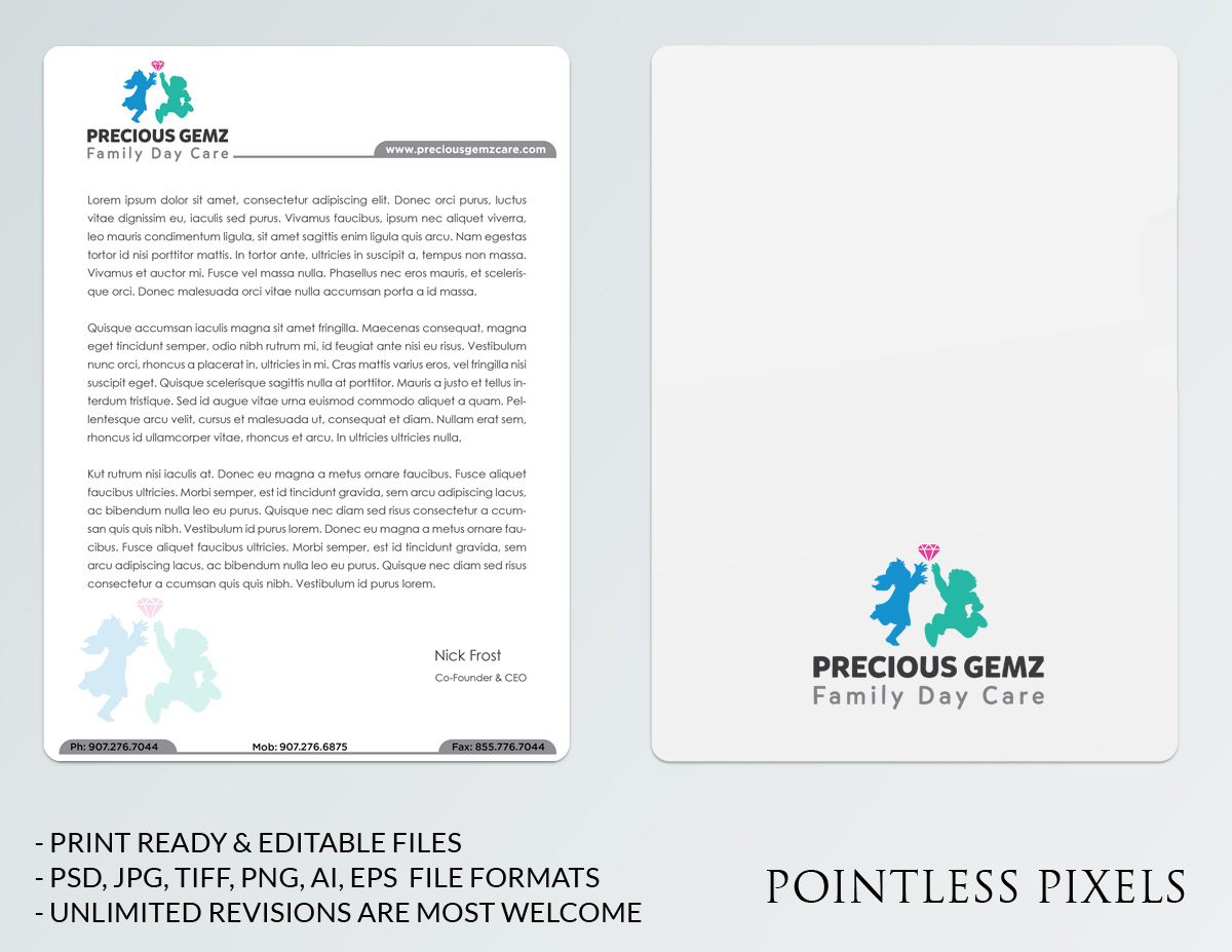 Briefkopf-Design von Pointless Pixels India für Precious Gemz Family Day Care  | Design #4945400