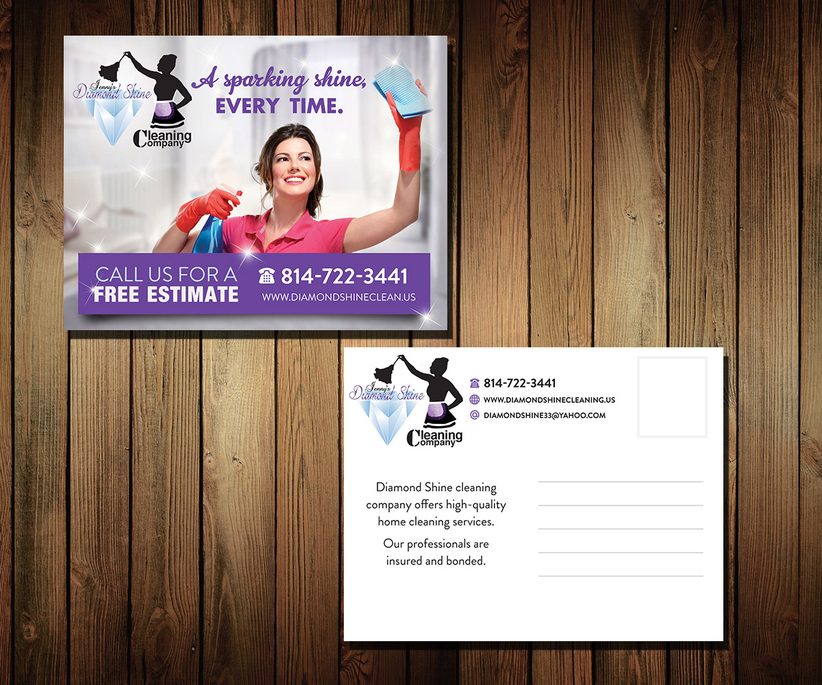 Postcard Design by Mila@CreativeMotions.com for Jenny''s Diamond Shine Cleaning Company | Design: #5055388