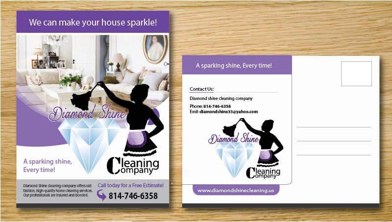 Postcard Design by green82 for Jenny''s Diamond Shine Cleaning Company | Design #5007045