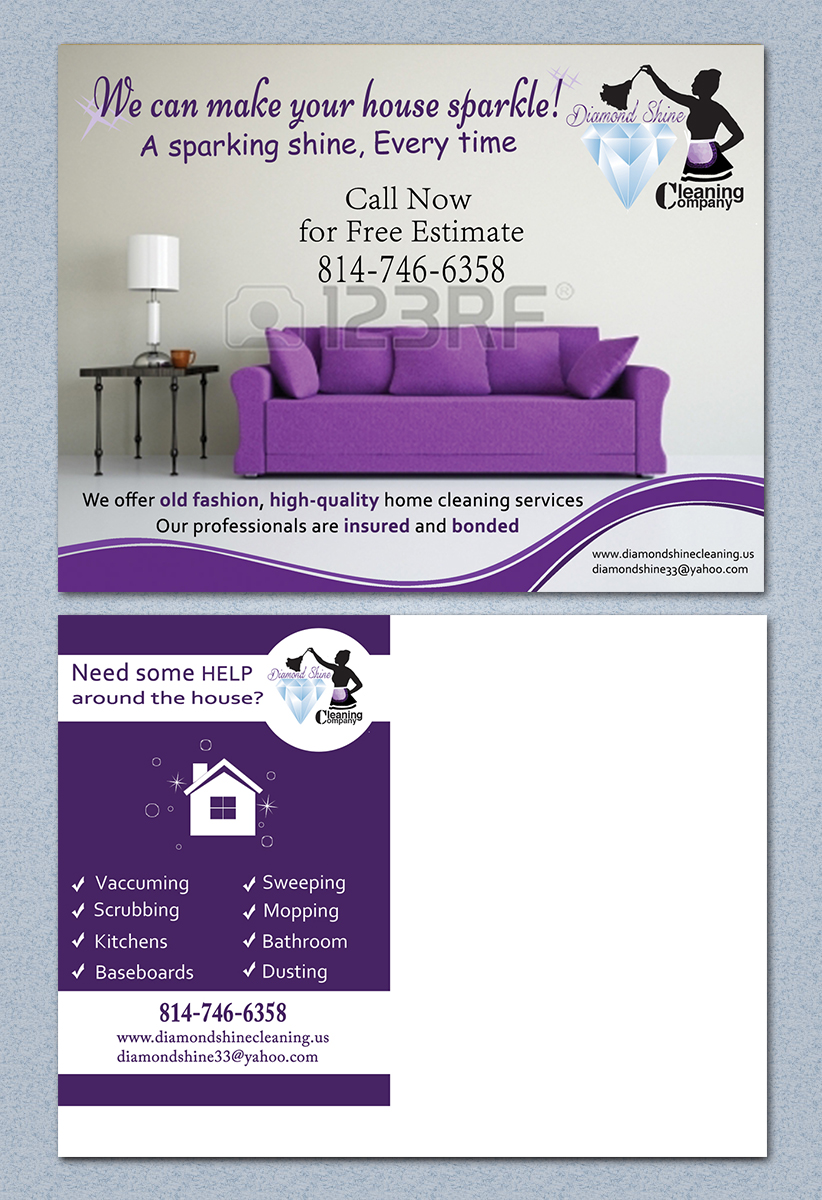 Design de Carte Postale par HollyBlue Studio pour Jenny''s Diamond Shine Cleaning Company | Design #5014941