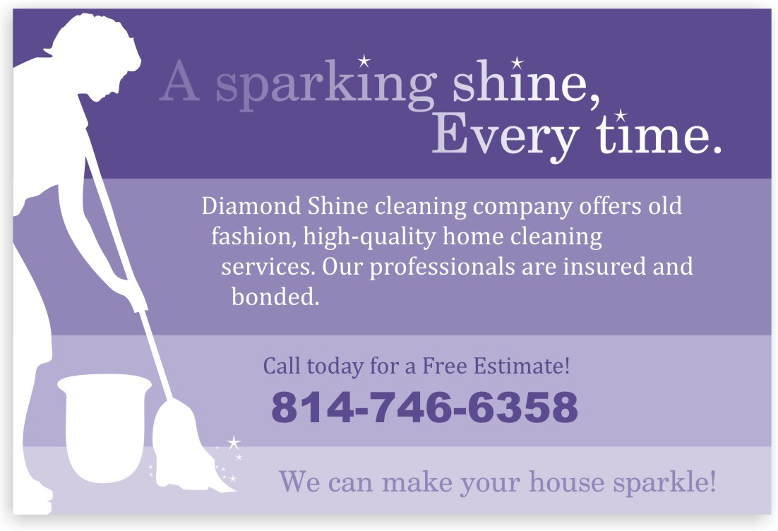 Design de Carte Postale par SUNEEEEEL pour Jenny''s Diamond Shine Cleaning Company | Design #5027030