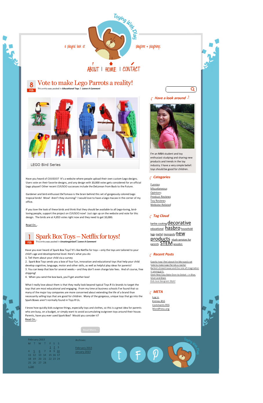 Wordpress Design by Michael Davies for Toying With Play | Design #1453559
