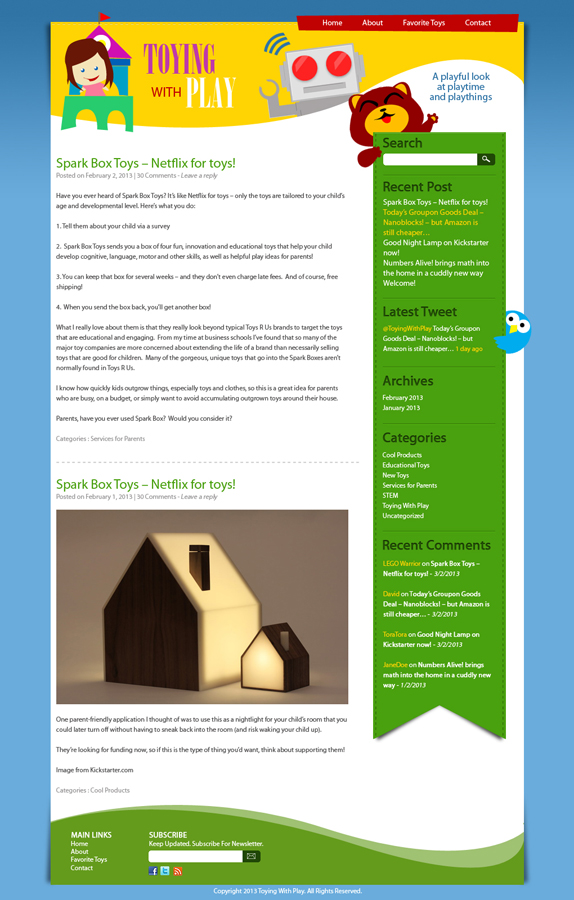 Wordpress Design by Ardianet for Toying With Play | Design #1428972