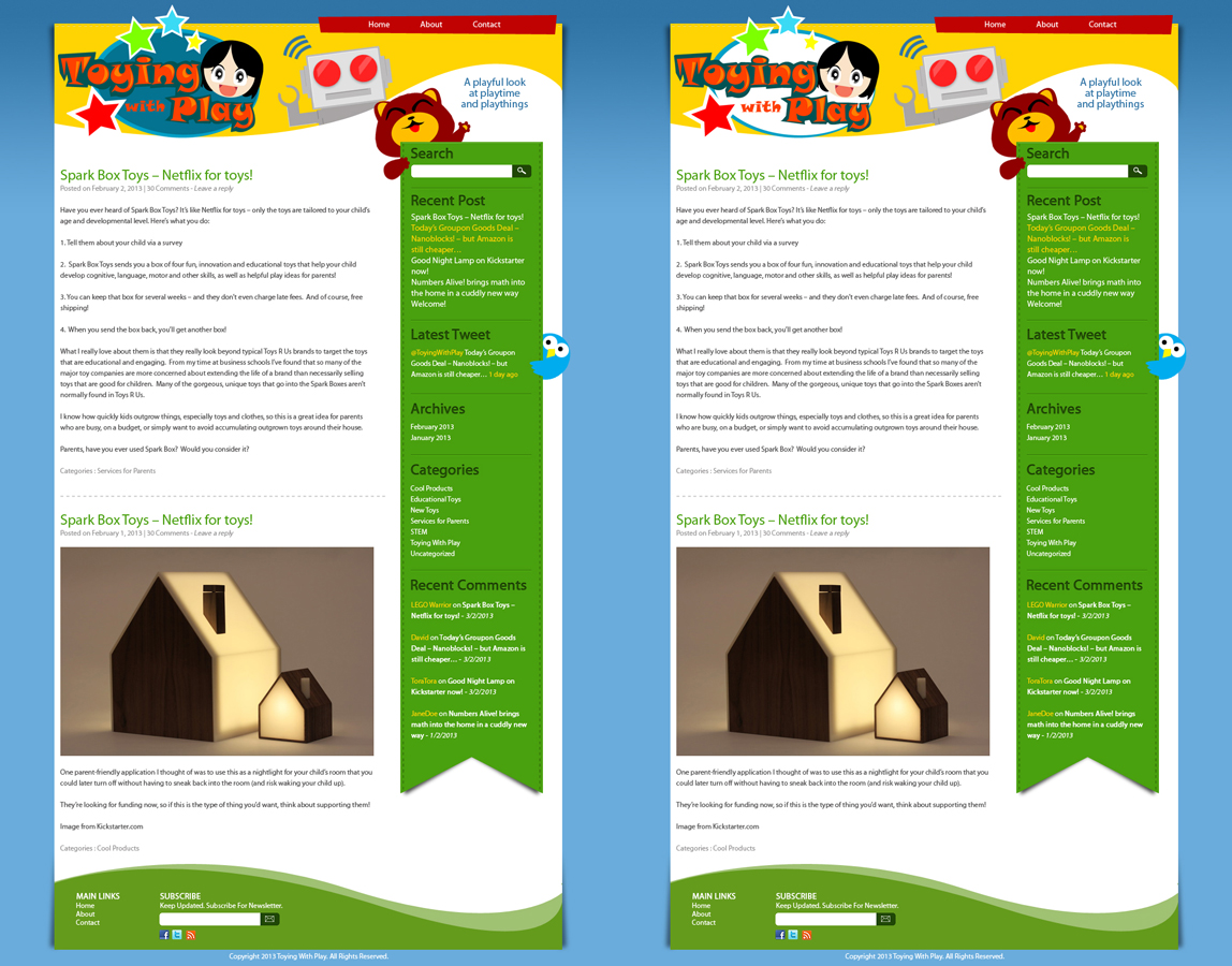 Wordpress Design by Ardianet for Toying With Play | Design #1453701