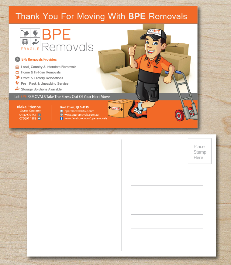 Postcard Design by alex989 for BPE Removals | Design #5013131