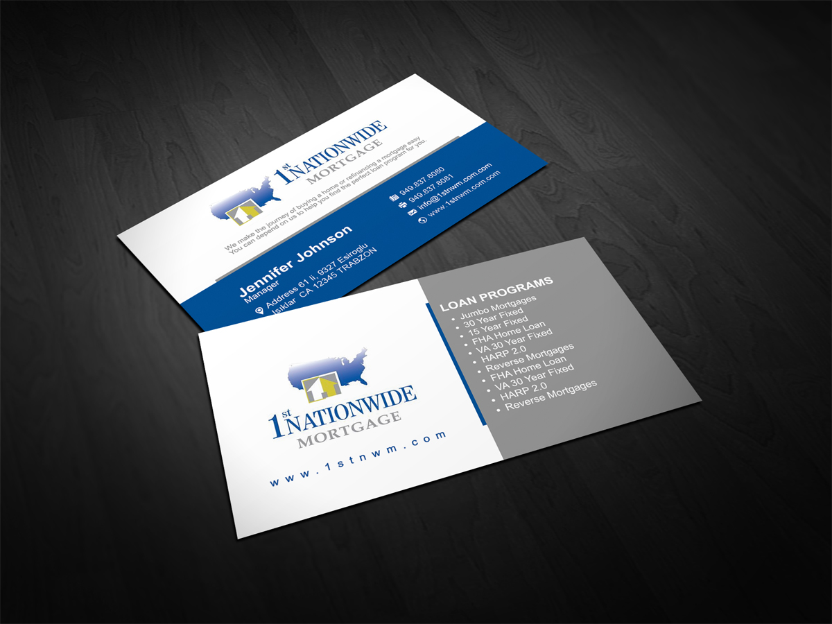 Business Card Design by diRtY.EMM for 1st Nationwide Mortgage Corporation | Design #1421242