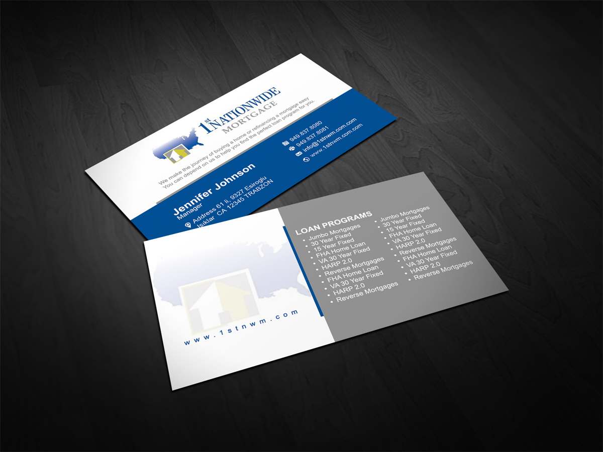 Business Card Design by diRtY.EMM for 1st Nationwide Mortgage Corporation | Design #1434015