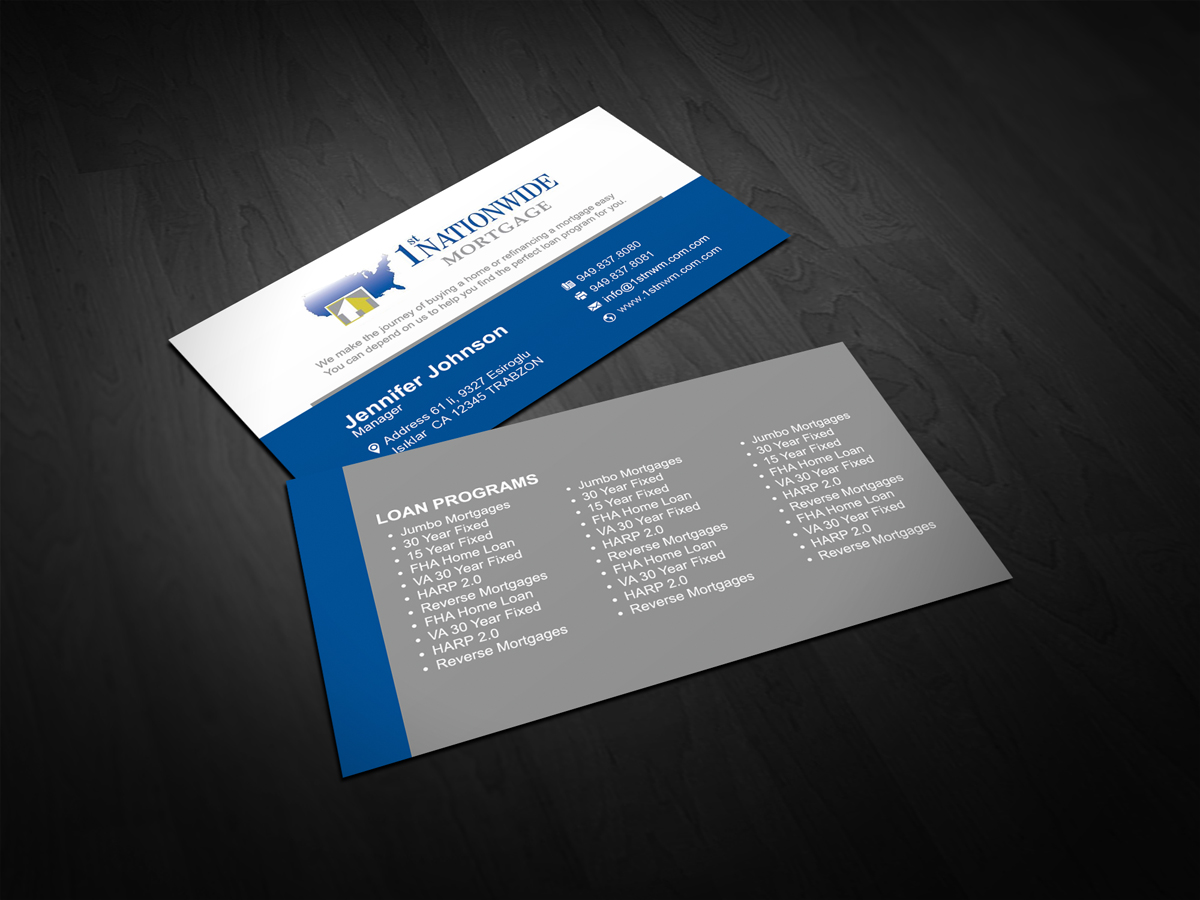 Business Card Design by diRtY.EMM for 1st Nationwide Mortgage Corporation | Design #1434097