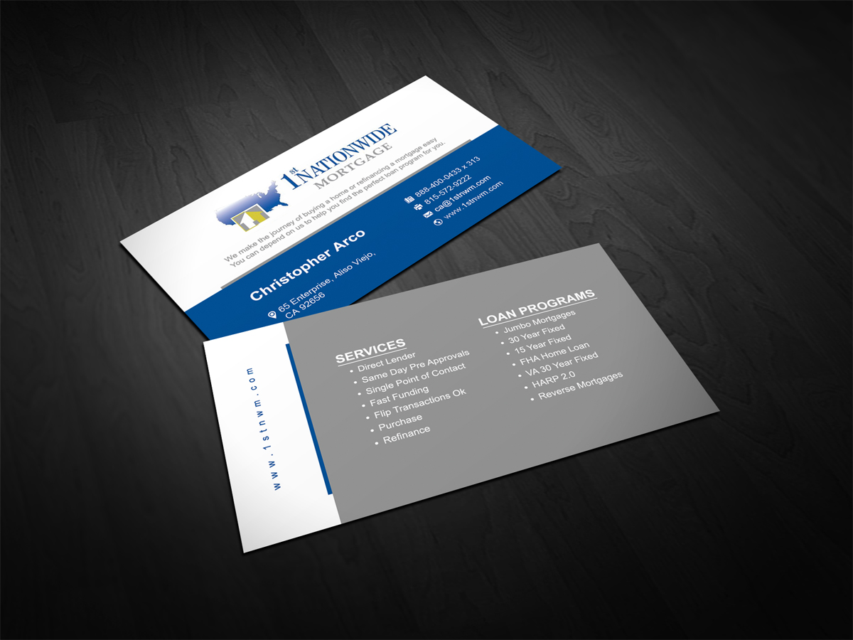 Business Card Design by diRtY.EMM for 1st Nationwide Mortgage Corporation | Design #1440951