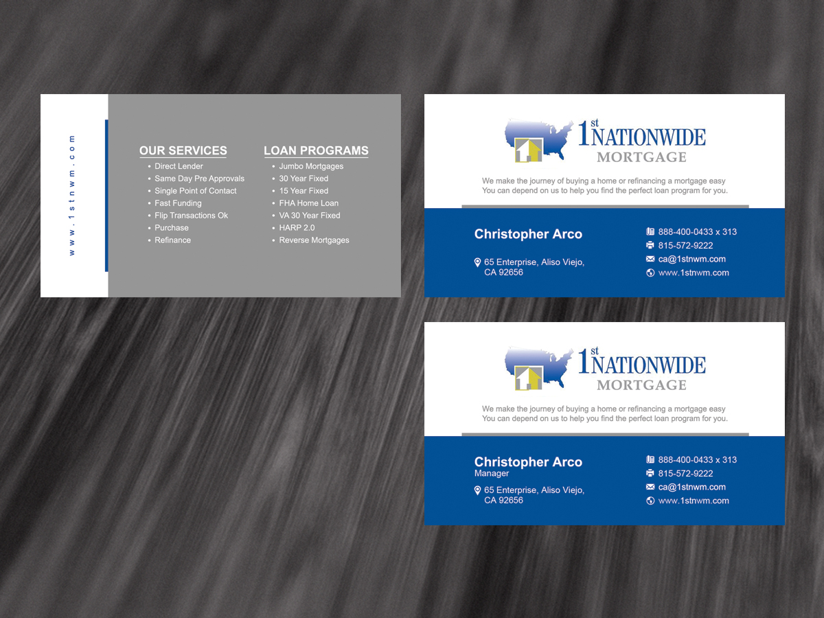 Business Card Design by diRtY.EMM for 1st Nationwide Mortgage Corporation | Design #1446197