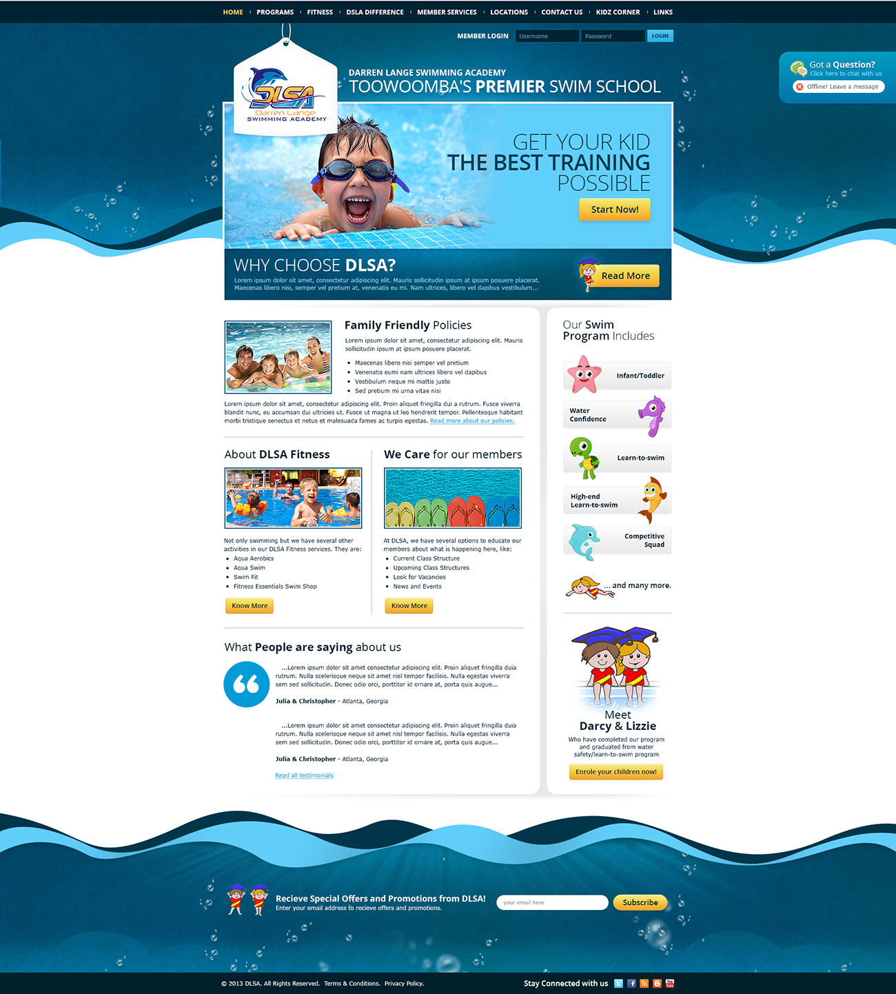 Diseño Web por James para DARREN LANGE SWIMMING ACADEMY | Diseño #1463707