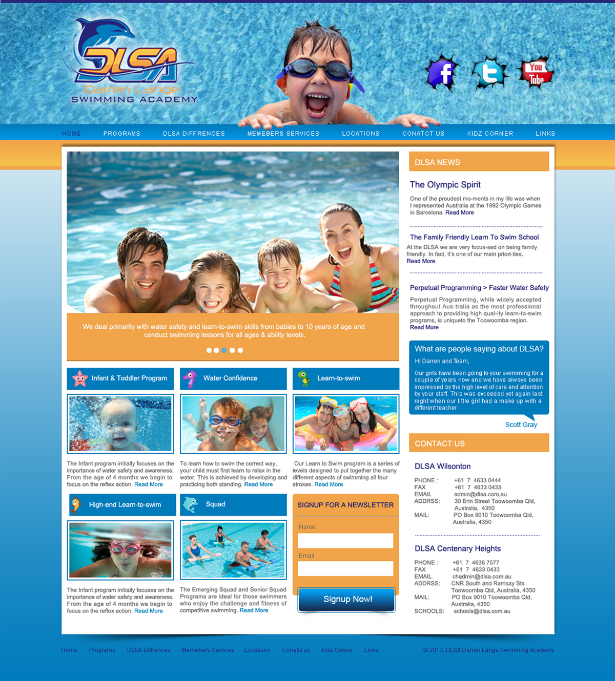 Diseño Web por Desire Design Solutions para DARREN LANGE SWIMMING ACADEMY | Diseño #1428201